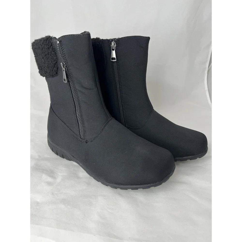 Propet Womens 9.5 Black Winter Boots Waterproof Mid Zip Insulated Rain Snow